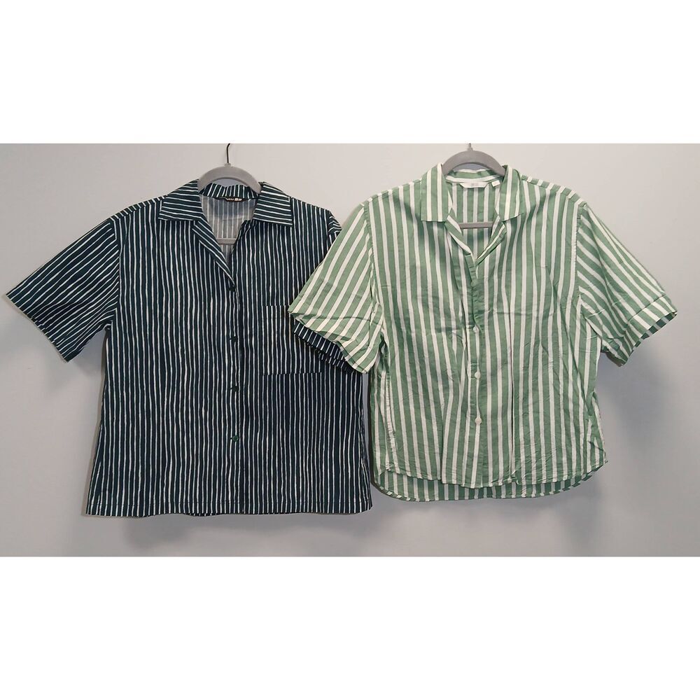 Marimekko womens uniqlo womens medium poplin linen shirt white stripe lot of 2 - Picture 4 of 11